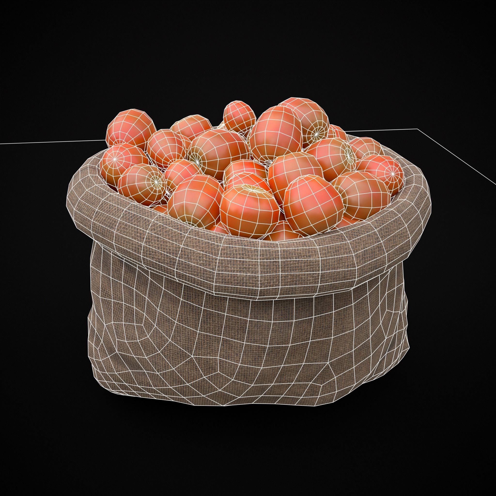 Burlap Sacks of Tomatoes Low-poly 3D model_16