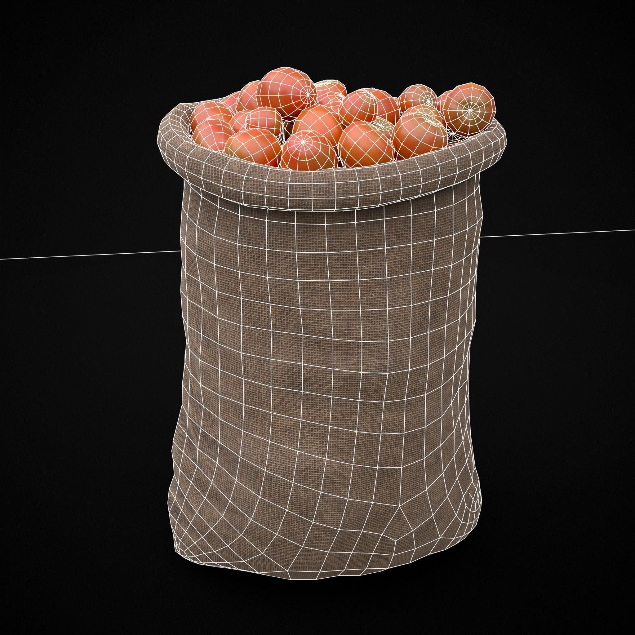 Burlap Sacks of Tomatoes Low-poly 3D model_14