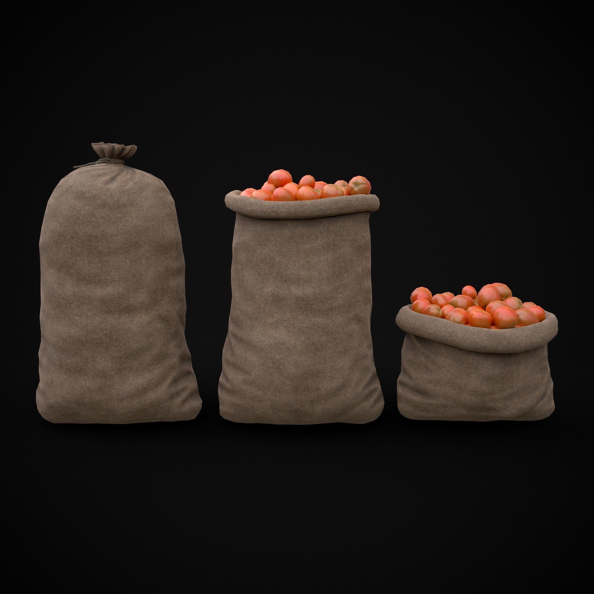Burlap Sacks of Tomatoes Low-poly 3D model_19