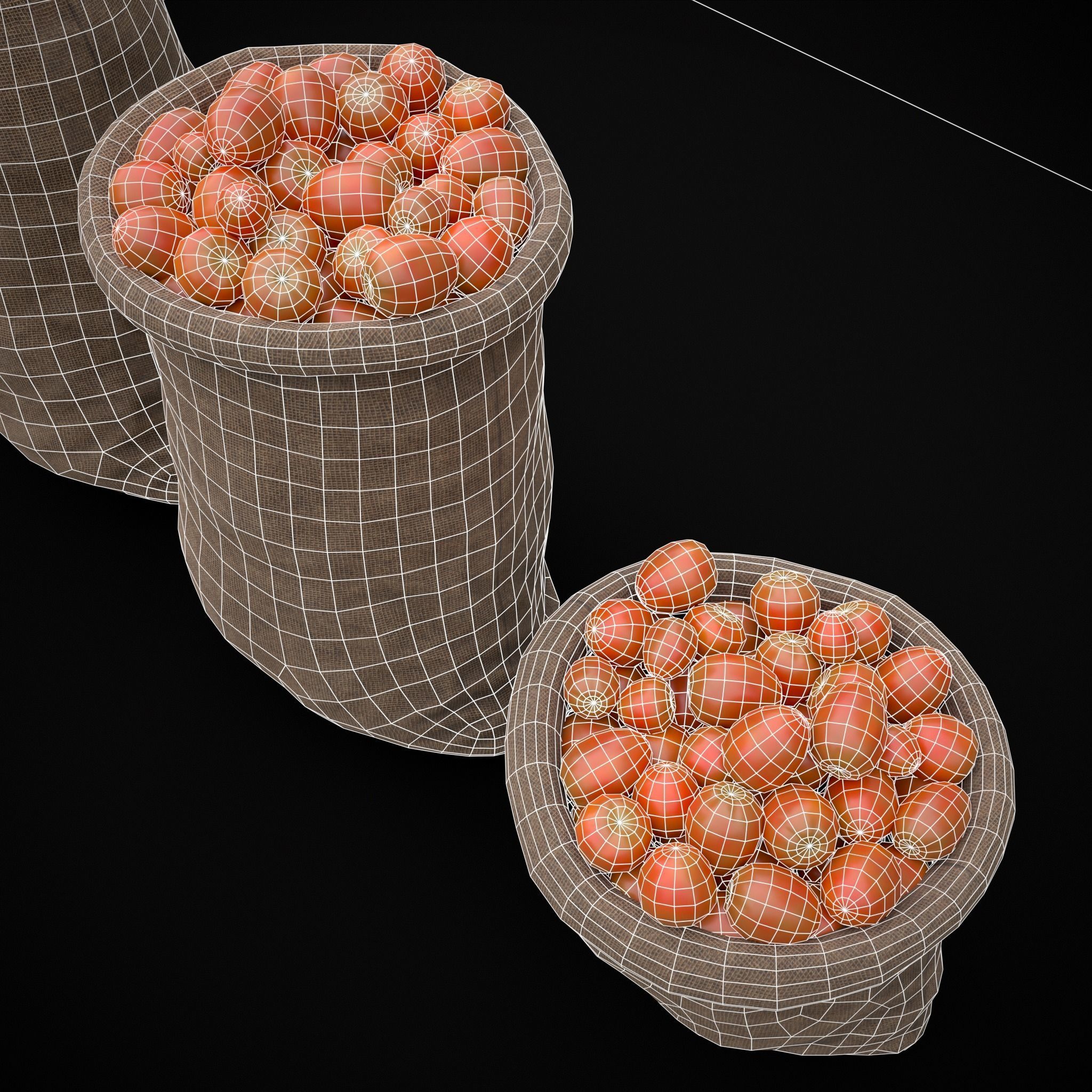 Burlap Sacks of Tomatoes Low-poly 3D model_18