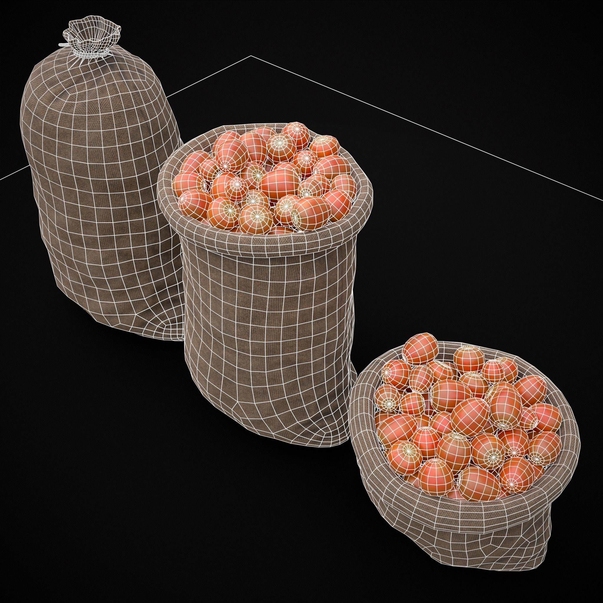 Burlap Sacks of Tomatoes Low-poly 3D model_8