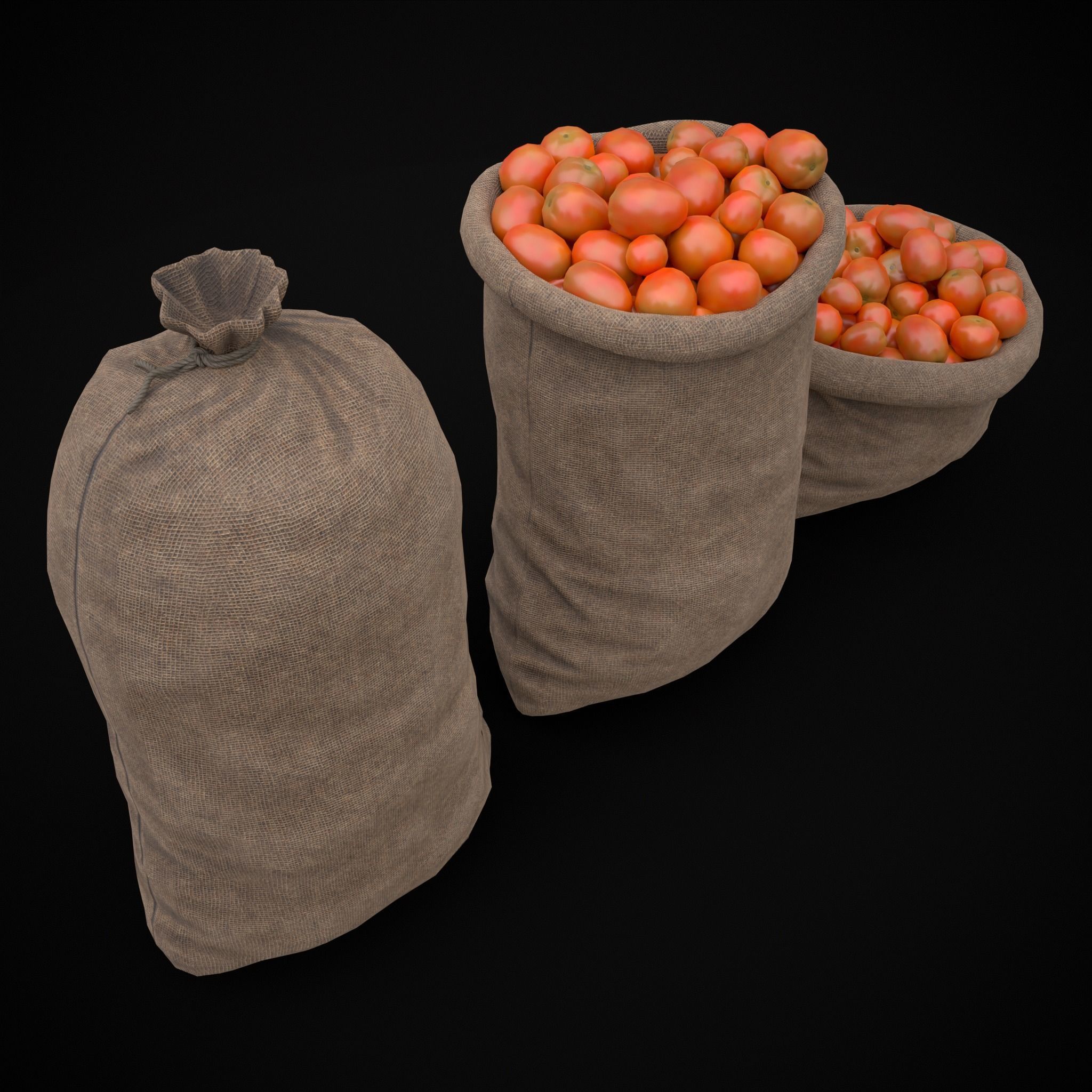Burlap Sacks of Tomatoes Low-poly 3D model_9