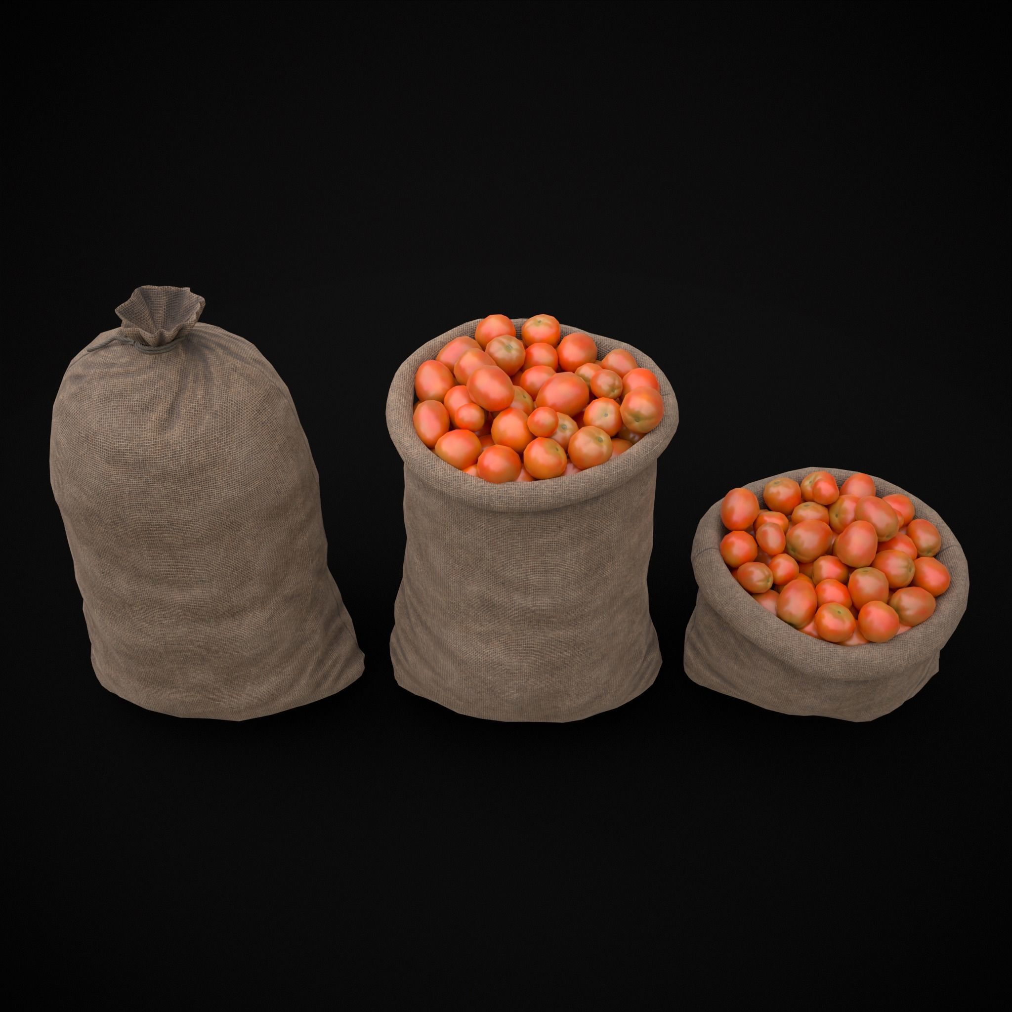 Burlap Sacks of Tomatoes Low-poly 3D model_3