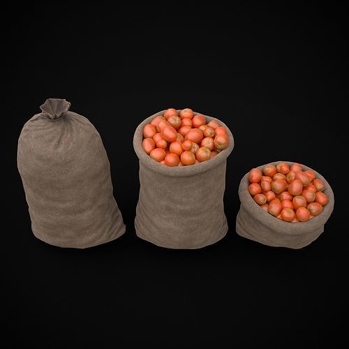 Burlap Sacks of Tomatoes Low-poly 3D model 3