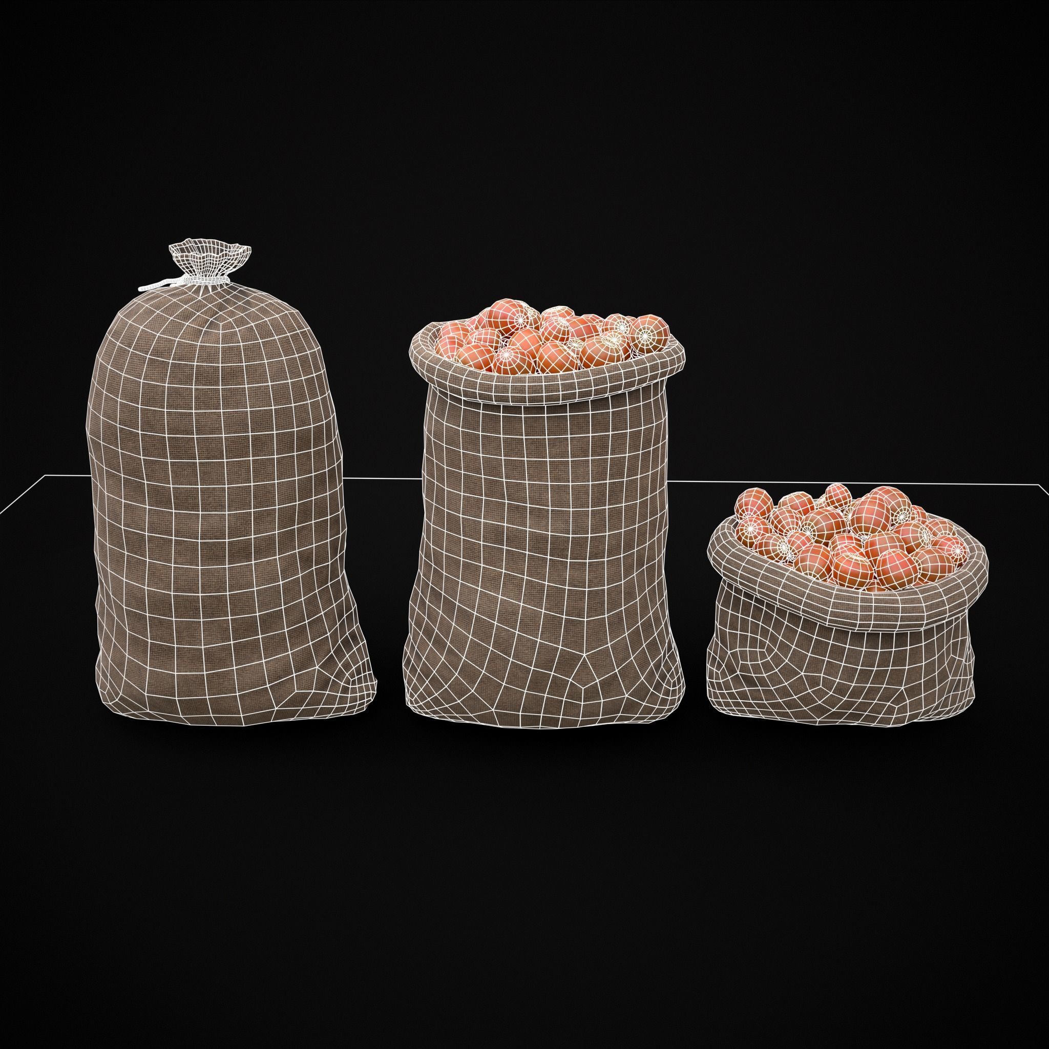 Burlap Sacks of Tomatoes Low-poly 3D model_2