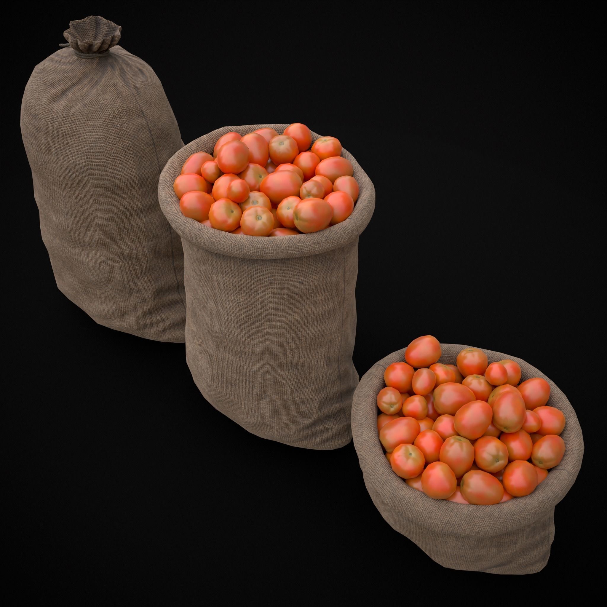 Burlap Sacks of Tomatoes Low-poly 3D model_7