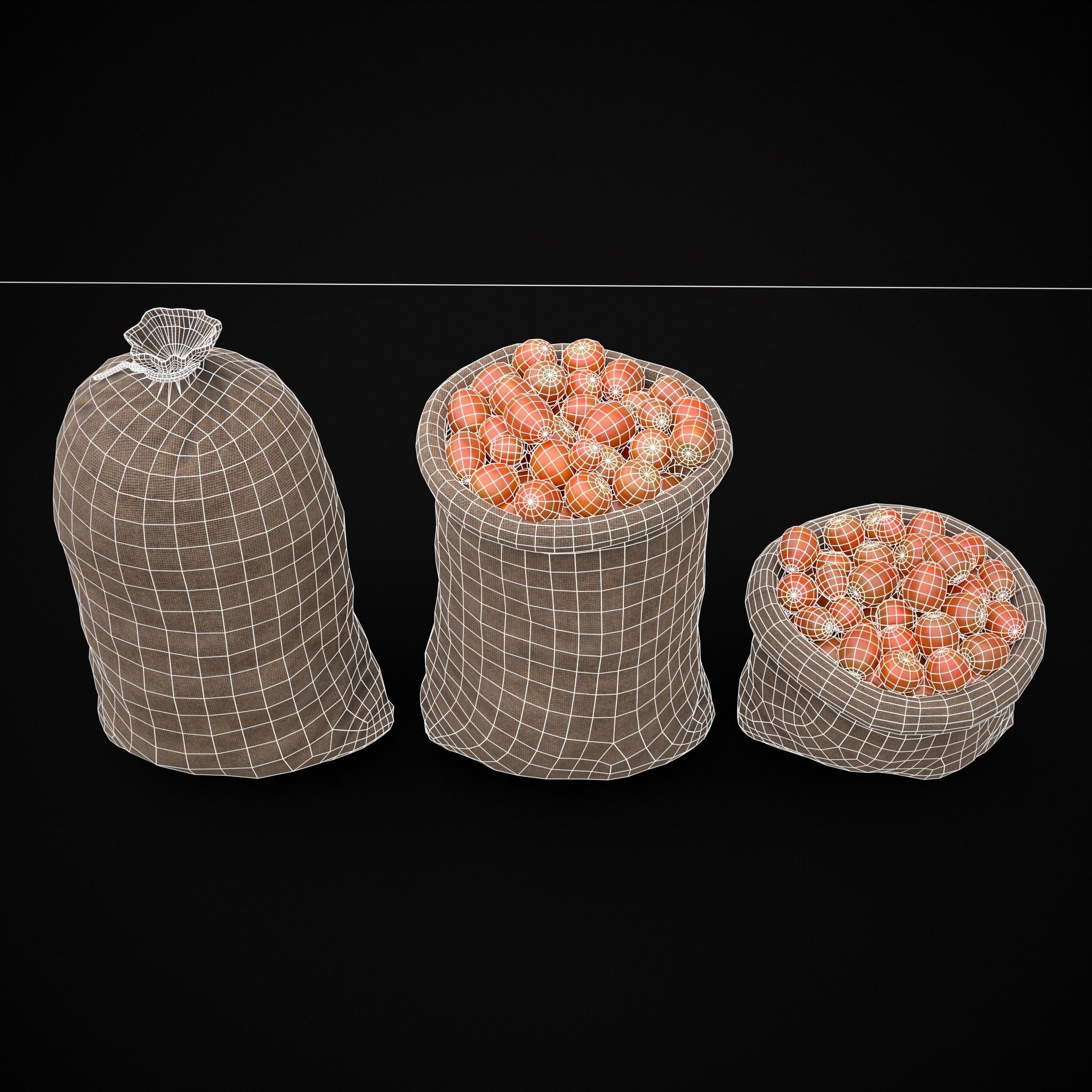 Burlap Sacks of Tomatoes Low-poly 3D model_4