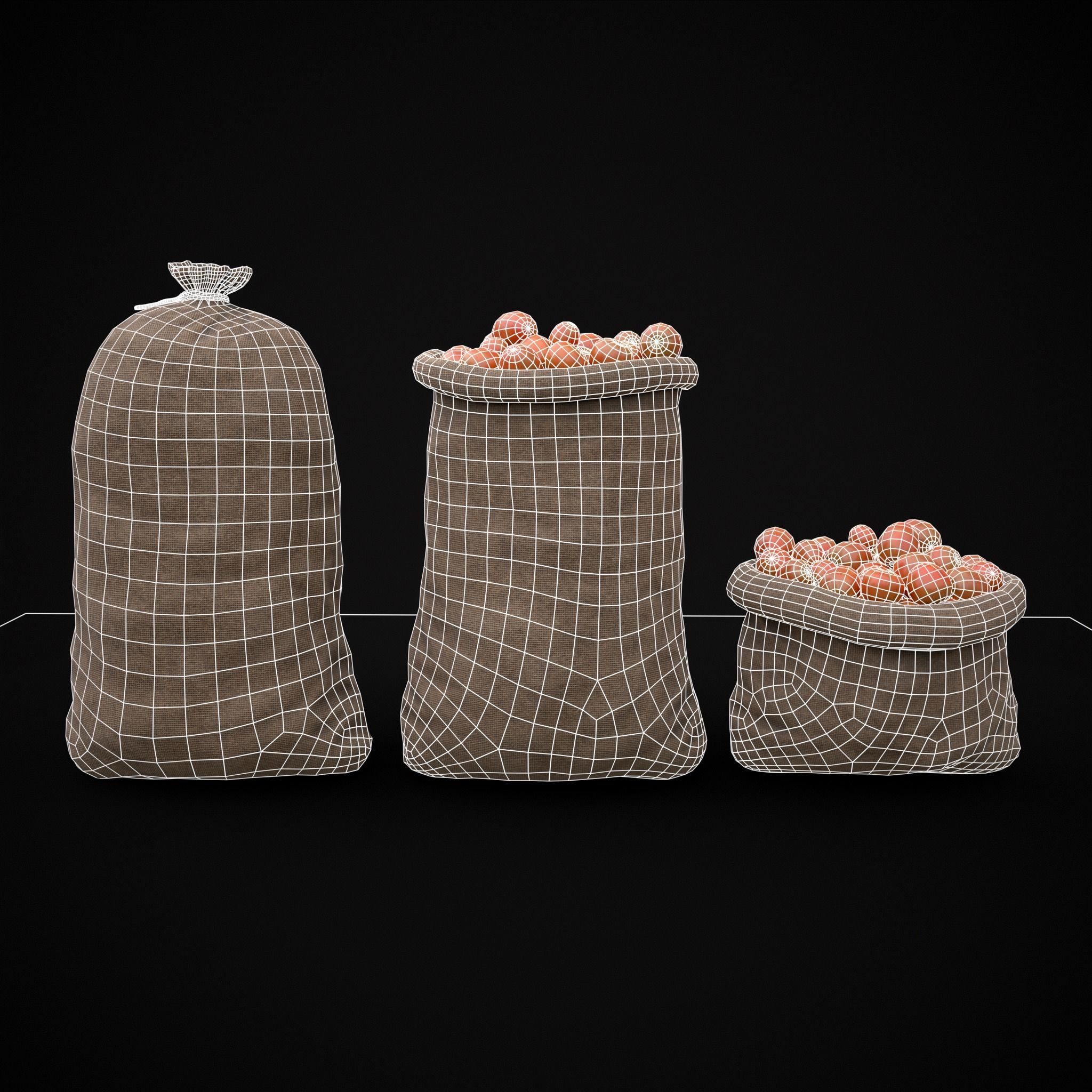 Burlap Sacks of Tomatoes Low-poly 3D model_20