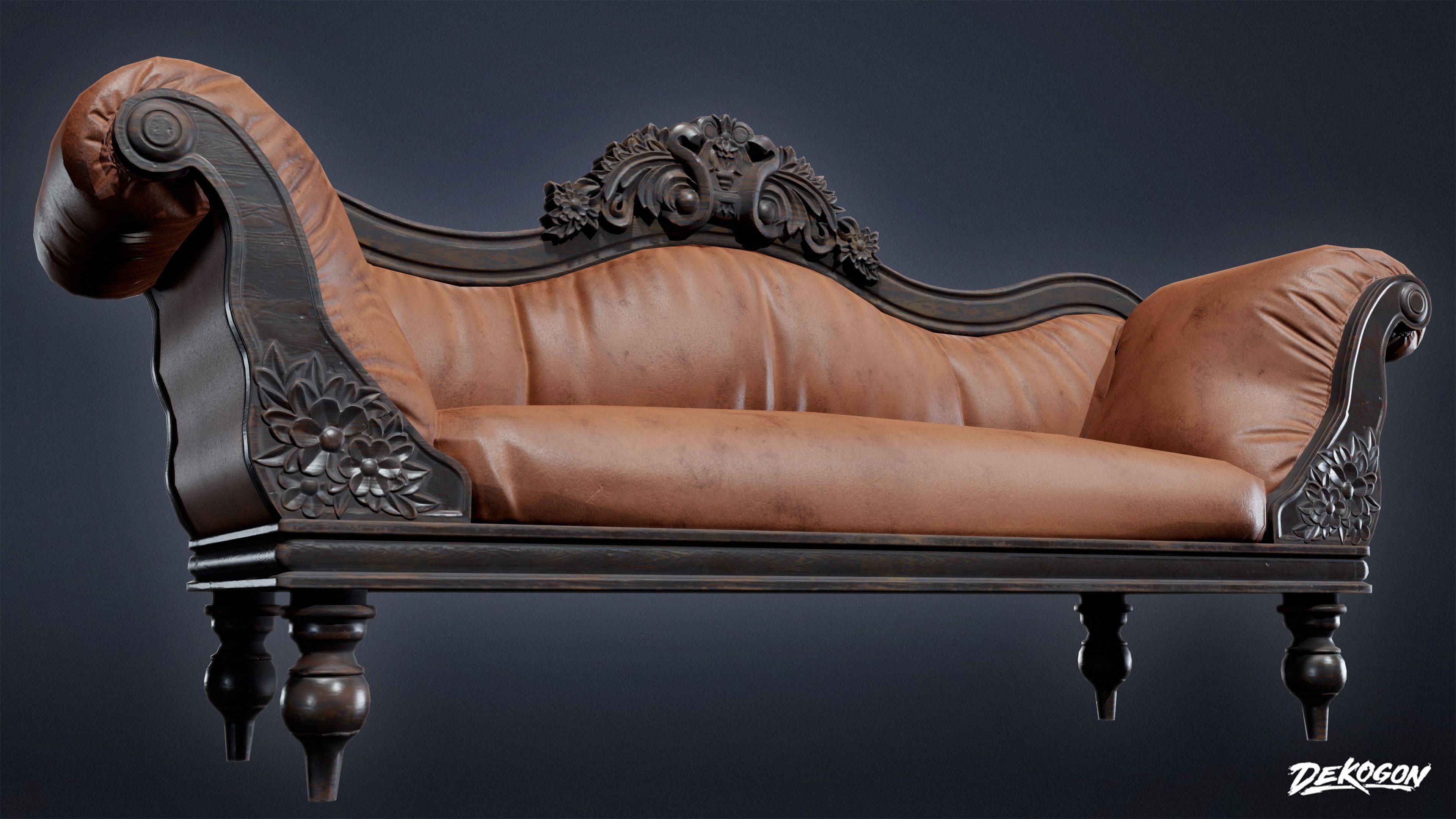 VICTORIAN - Sofa Victorian 09 - LOW POLY AND NANITE Low-poly 3D model_3