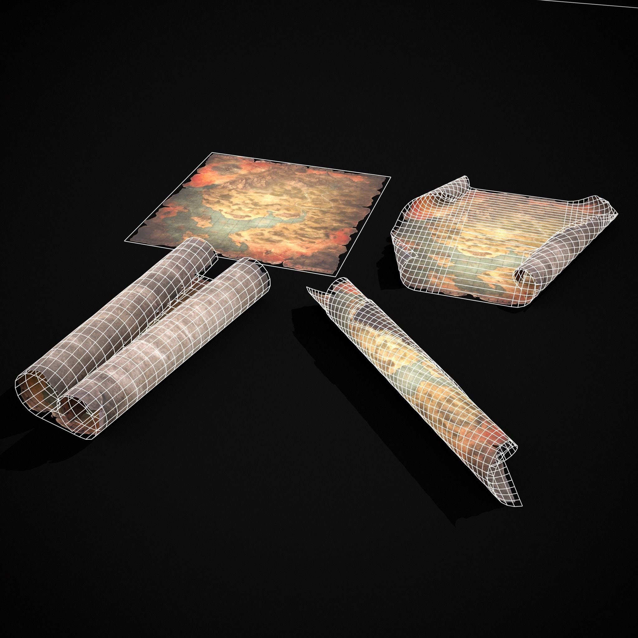 Torn Medieval Map Low-poly 3D model_4