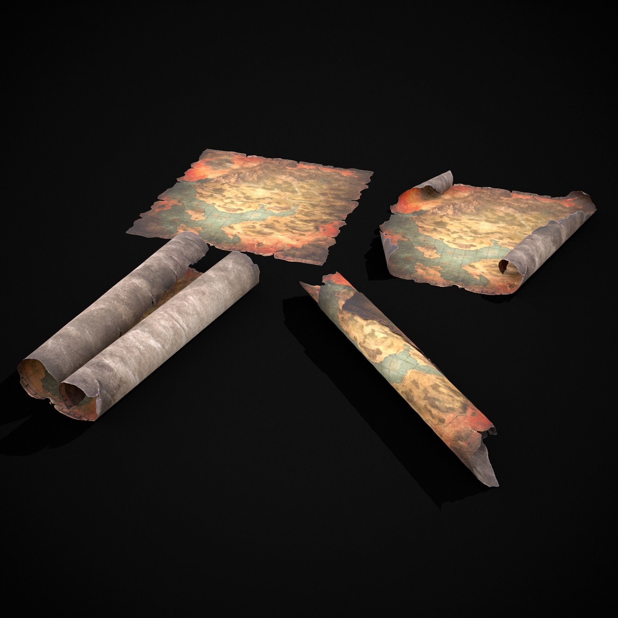 Torn Medieval Map Low-poly 3D model_3