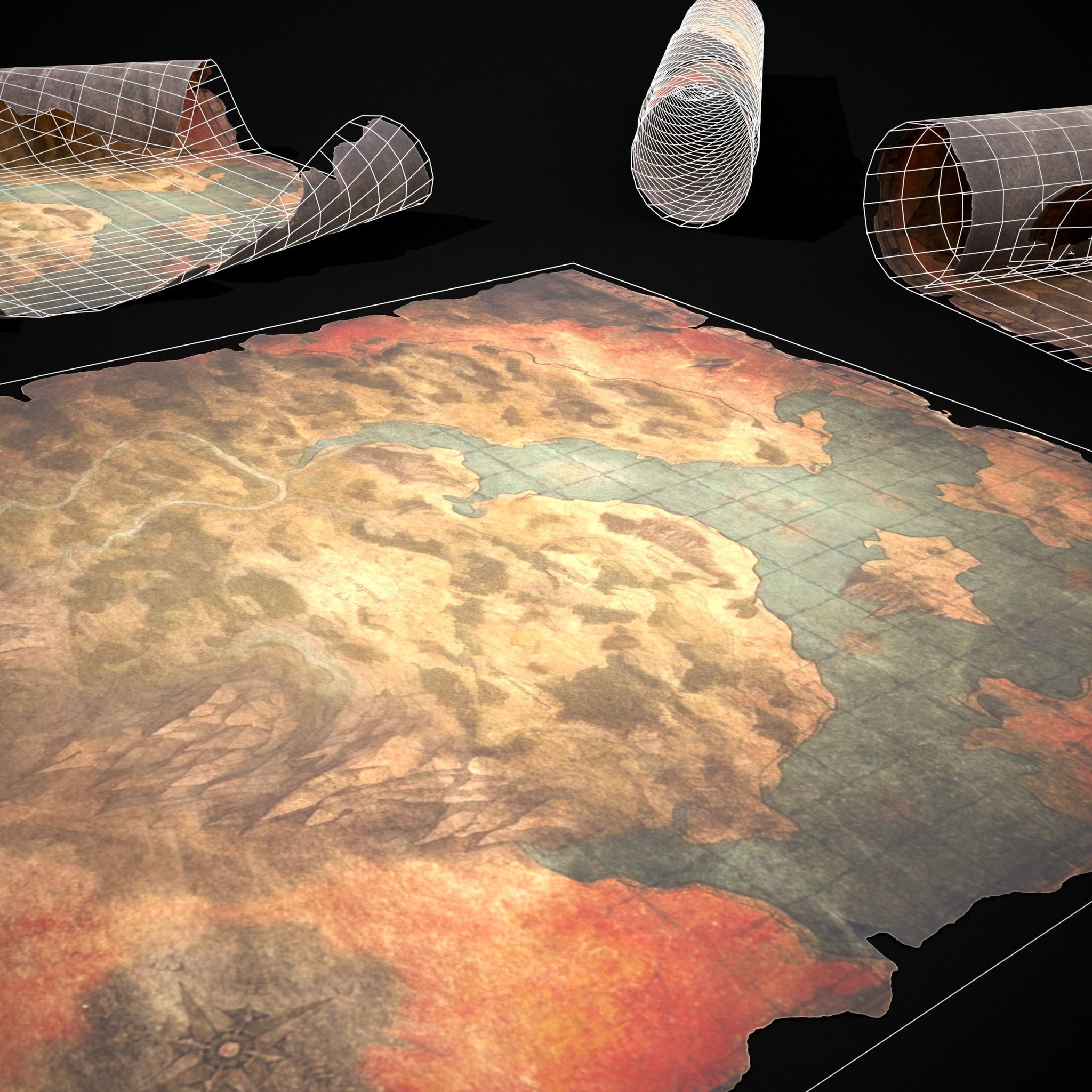 Torn Medieval Map Low-poly 3D model_18