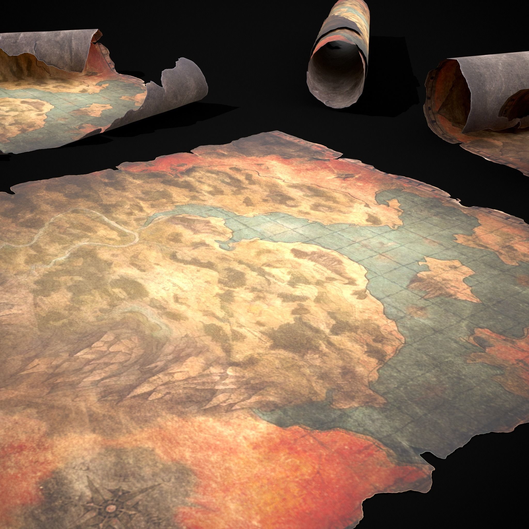 Torn Medieval Map Low-poly 3D model_17