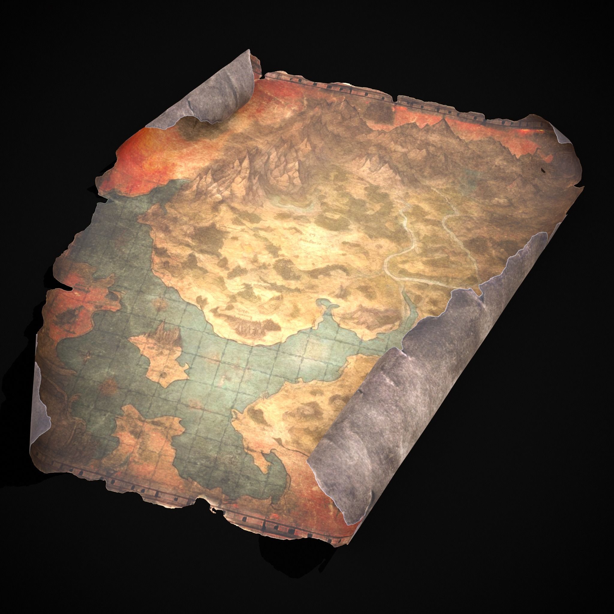 Torn Medieval Map Low-poly 3D model_9