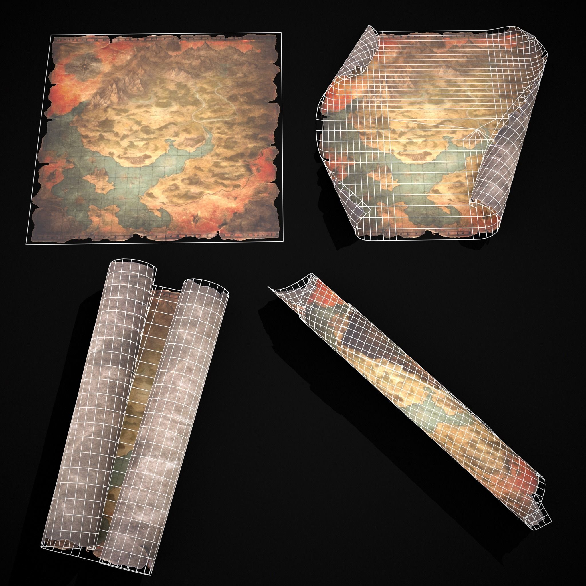 Torn Medieval Map Low-poly 3D model_2