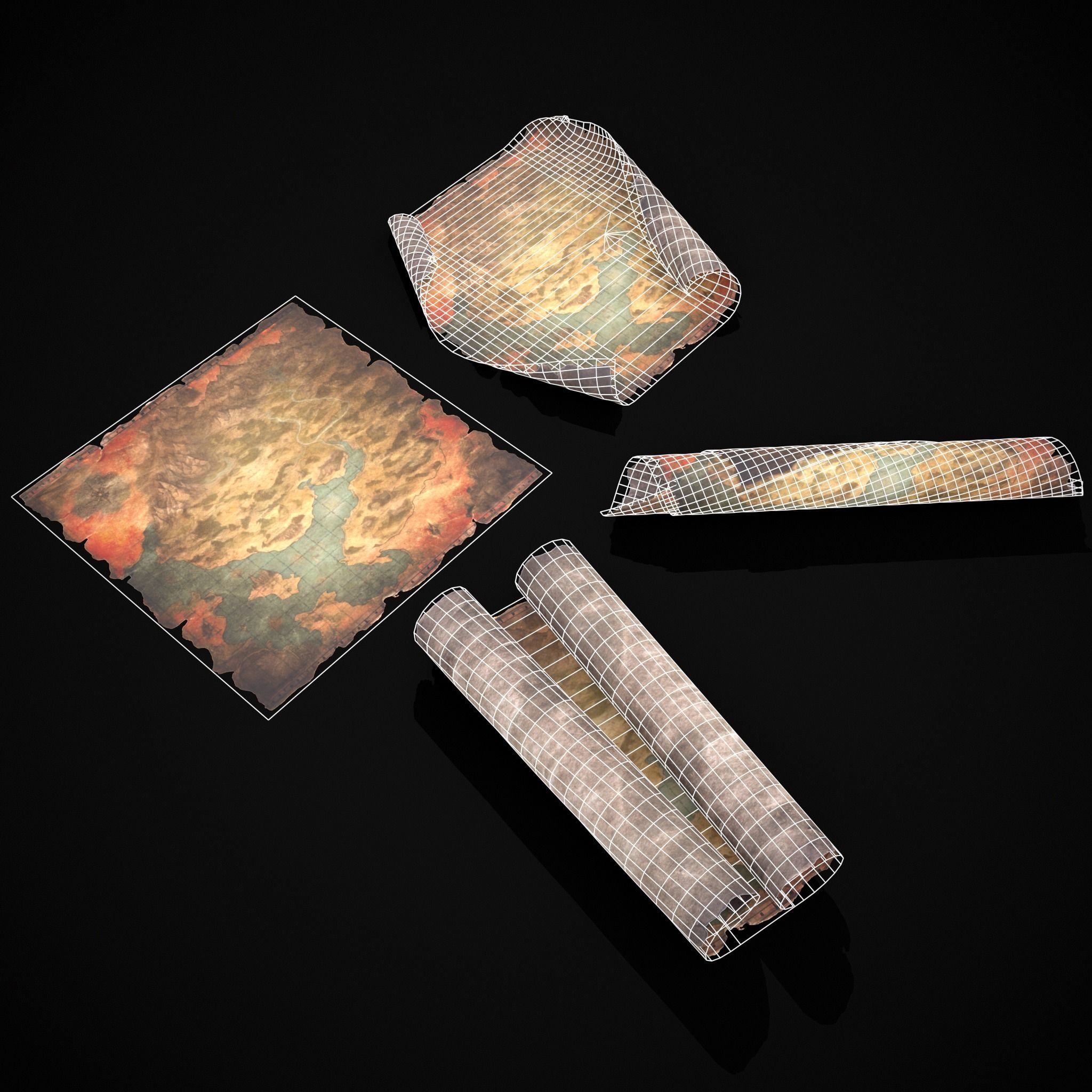 Torn Medieval Map Low-poly 3D model_6