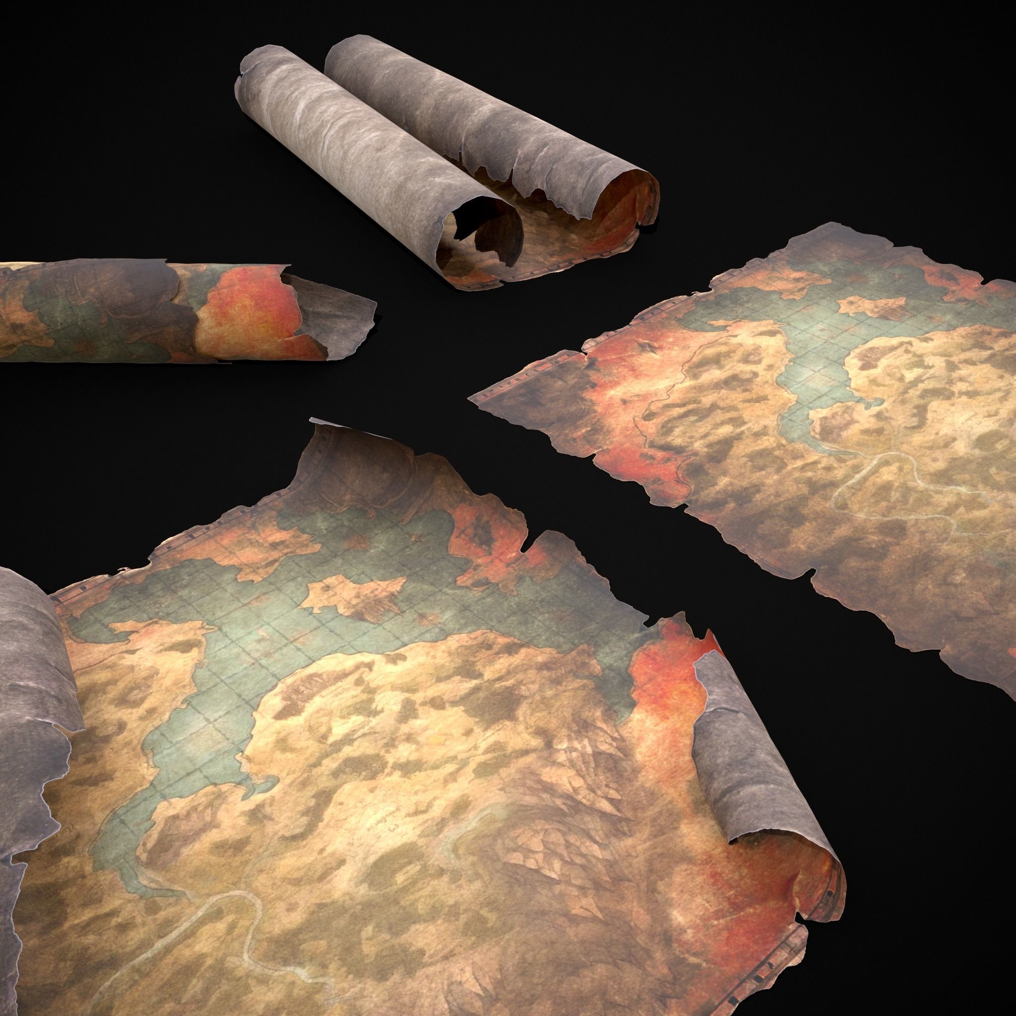 Torn Medieval Map Low-poly 3D model_15