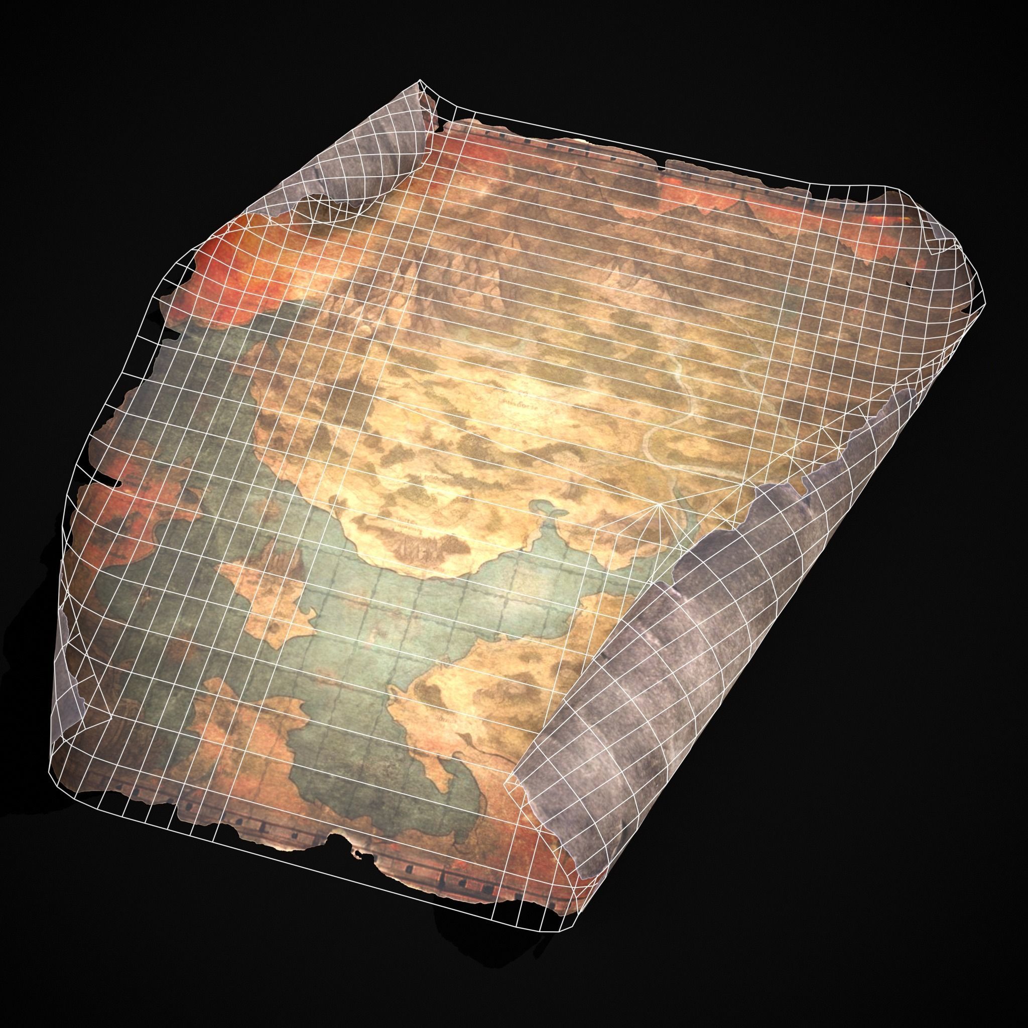 Torn Medieval Map Low-poly 3D model_10