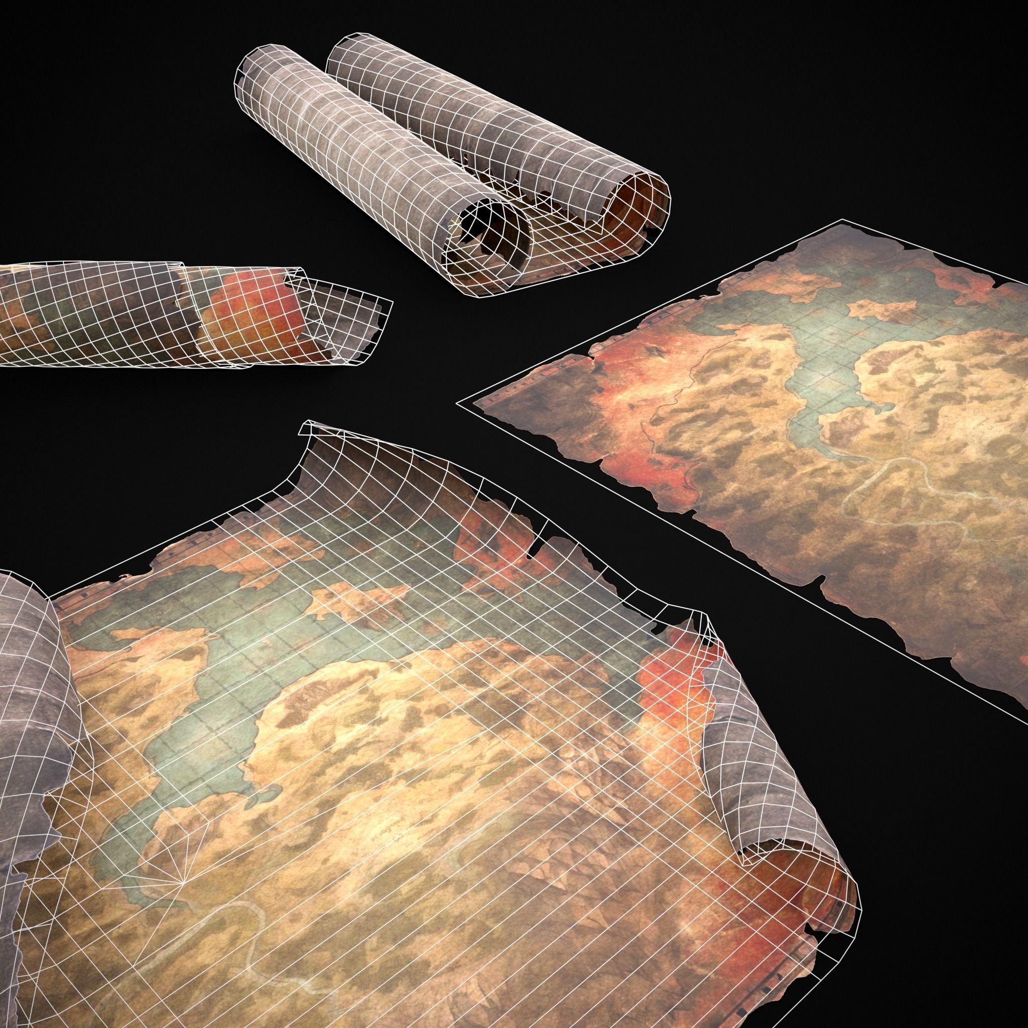 Torn Medieval Map Low-poly 3D model_16