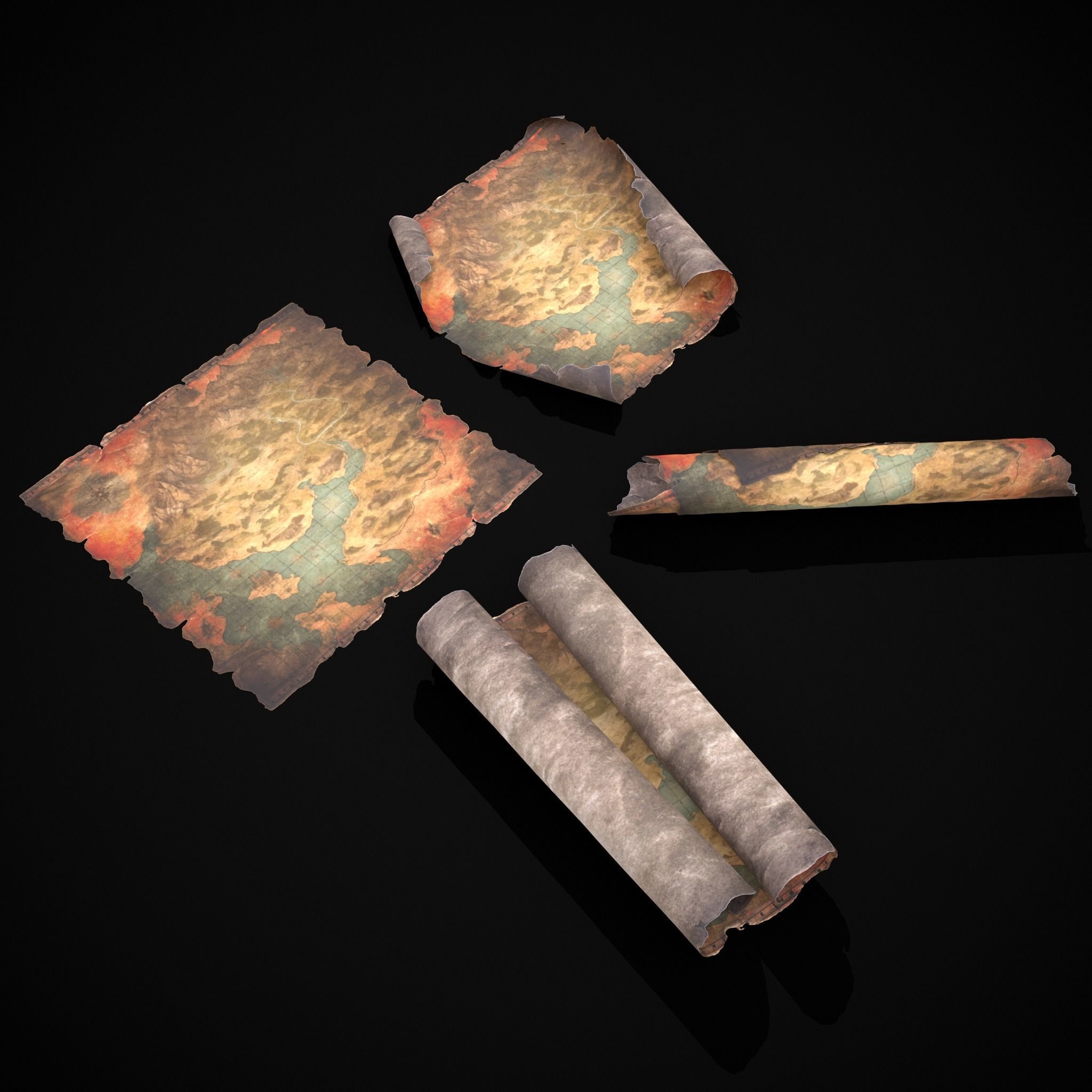 Torn Medieval Map Low-poly 3D model_5