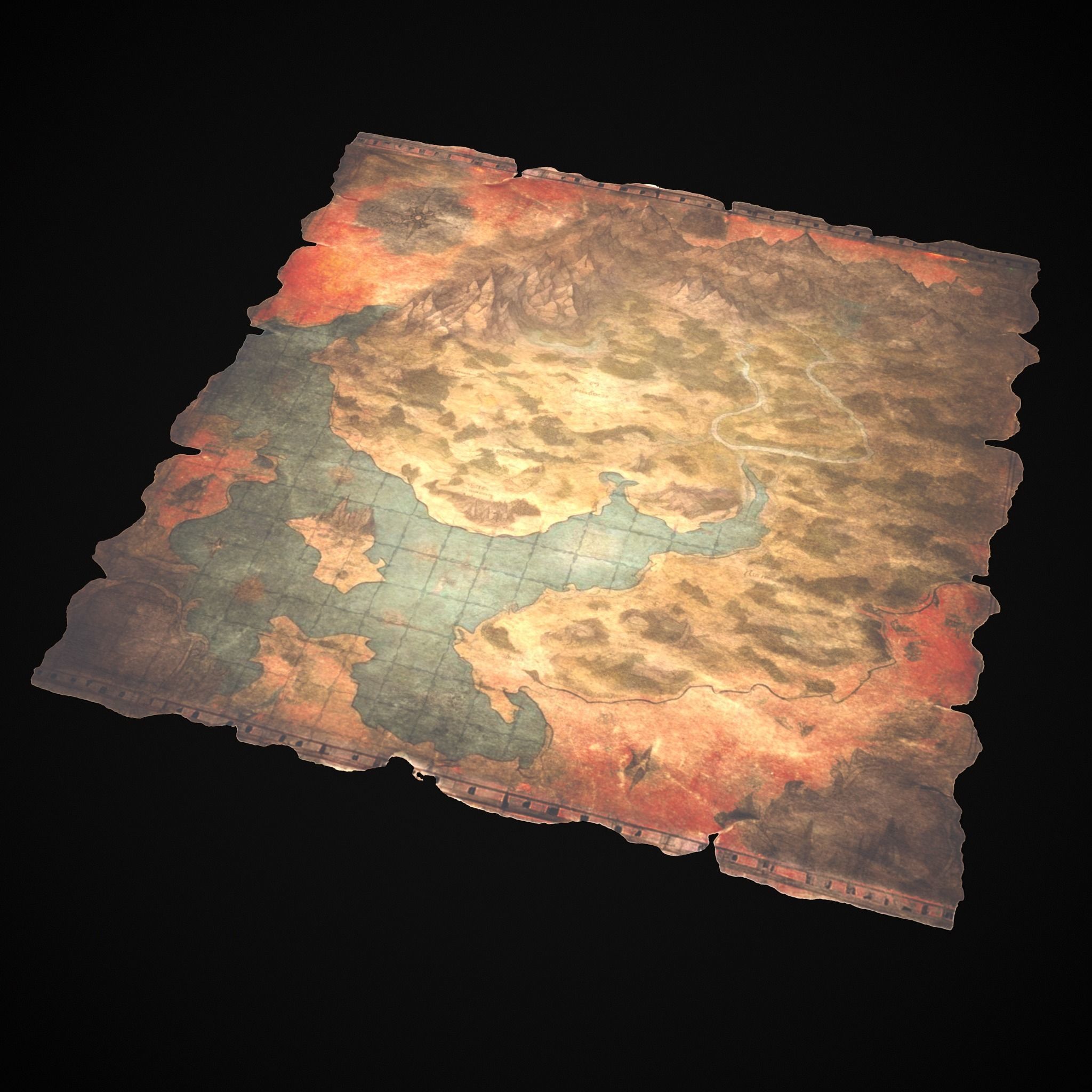 Torn Medieval Map Low-poly 3D model_7
