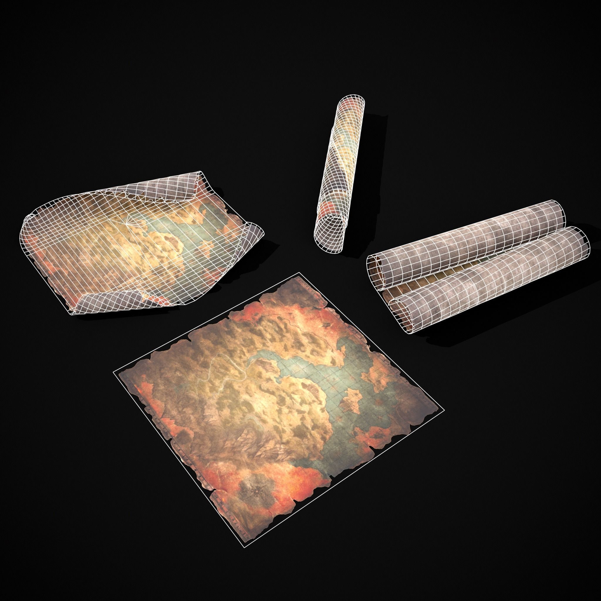 Torn Medieval Map Low-poly 3D model_20