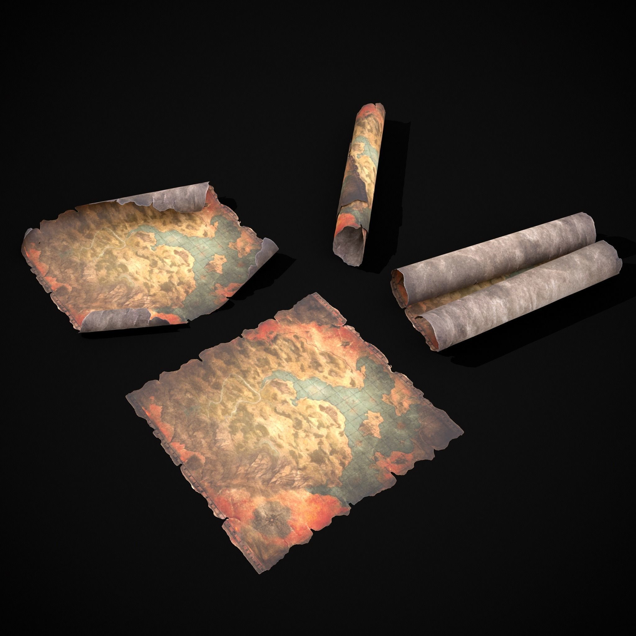 Torn Medieval Map Low-poly 3D model_19