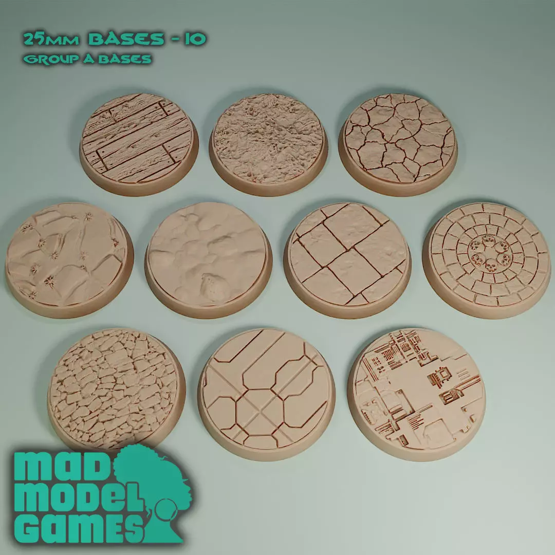 25mm Bases - 10 - Group A - DND character bases 3D print model_0