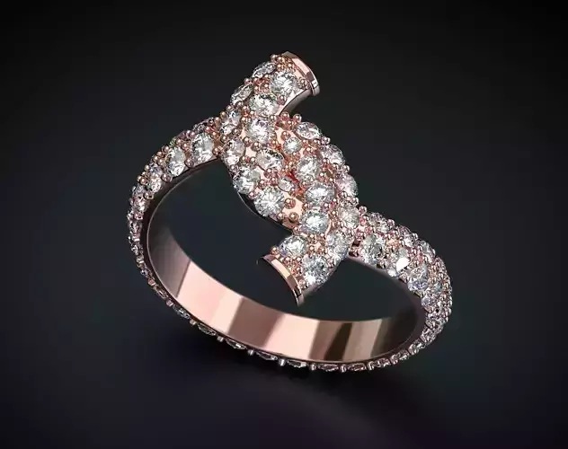 A RING IN THE FORM OF A KNOT WITH STONES Printable Model