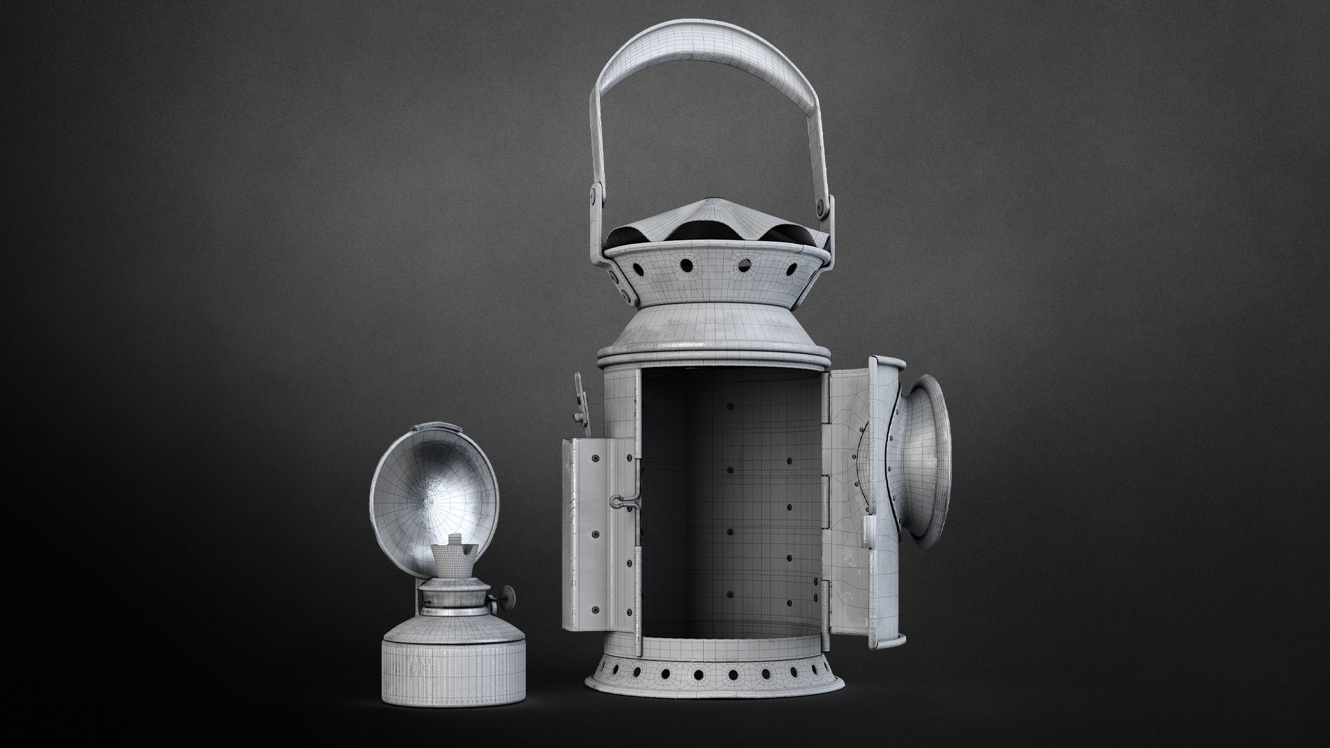 Old railway lamp Low-poly 3D model_8