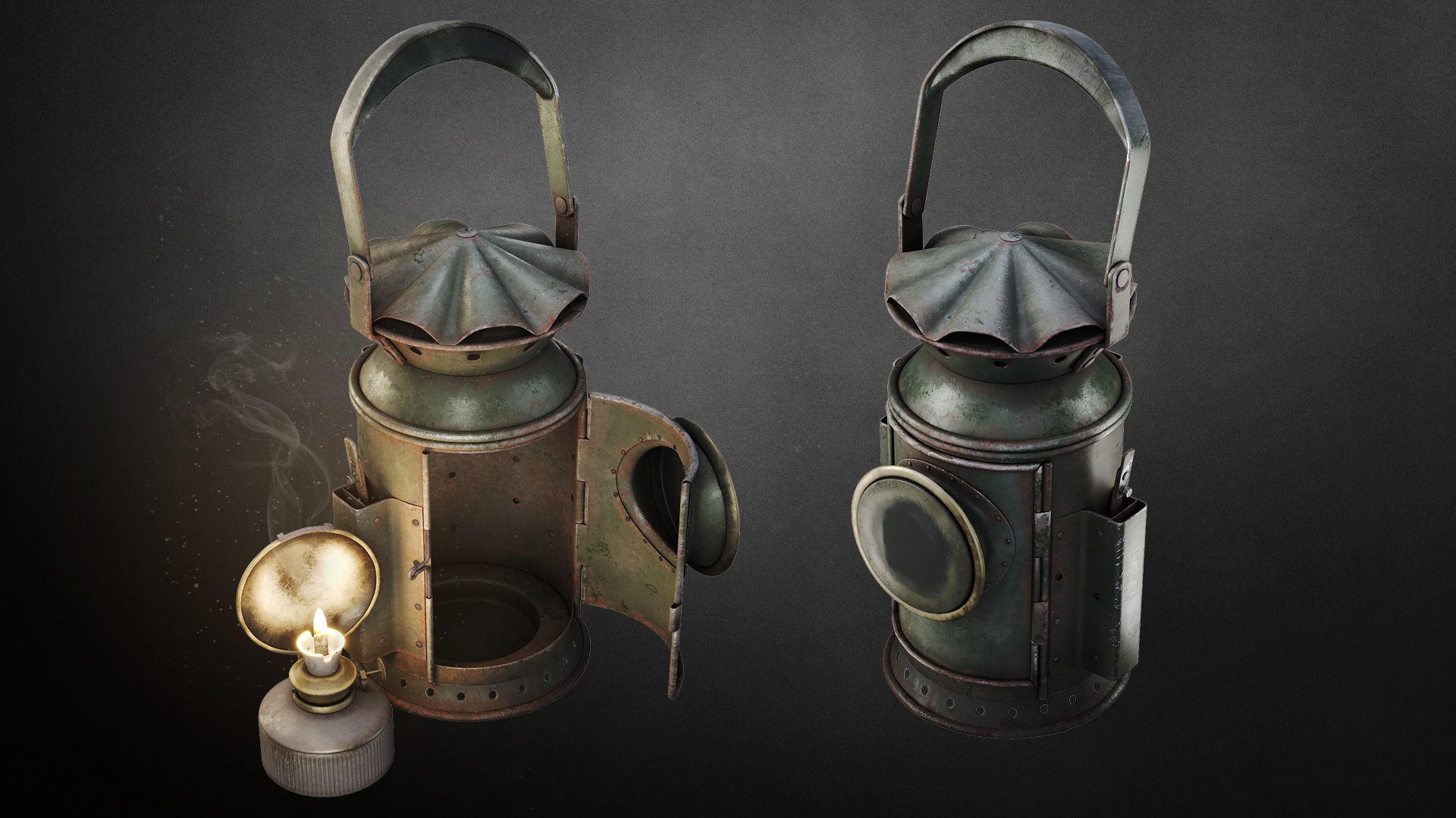 Old railway lamp Low-poly 3D model_4