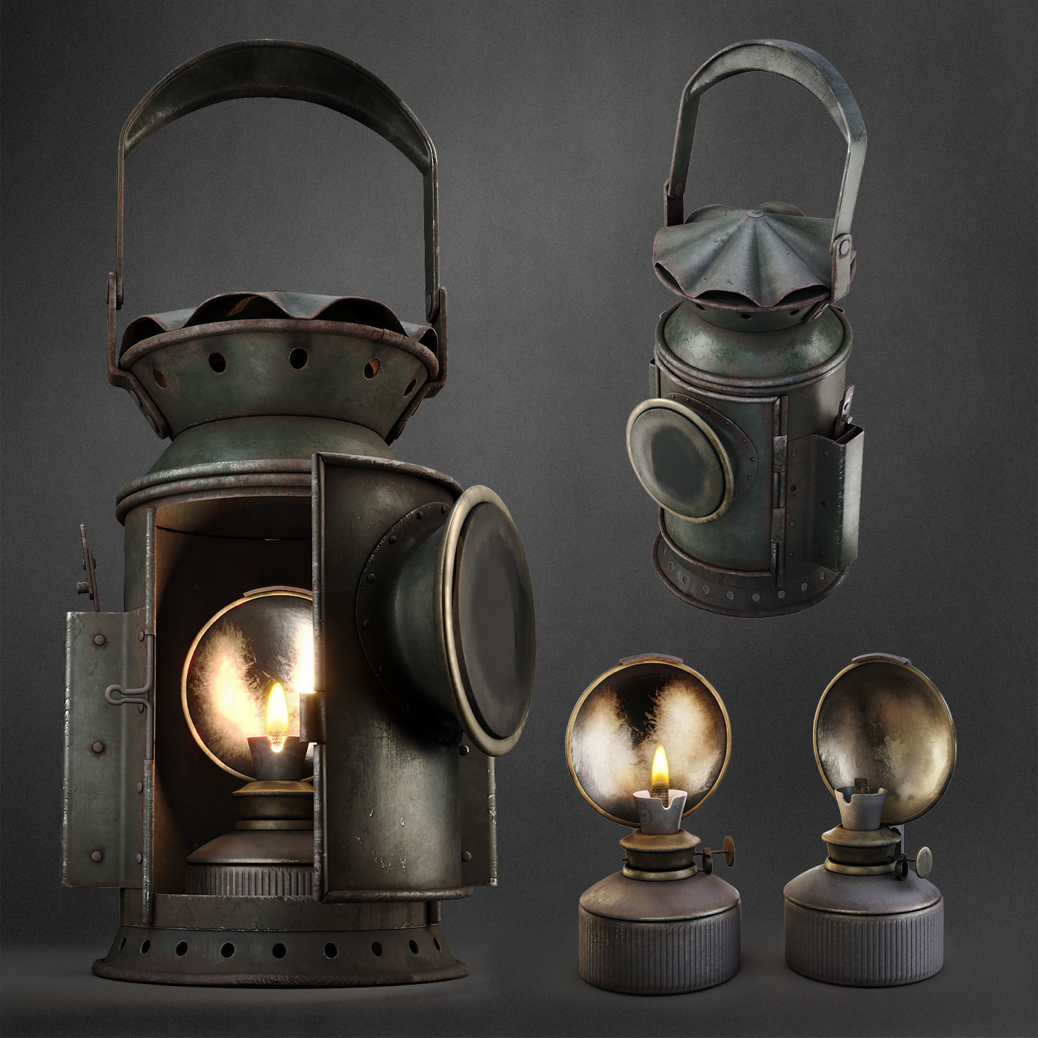 Old railway lamp Low-poly 3D model_1