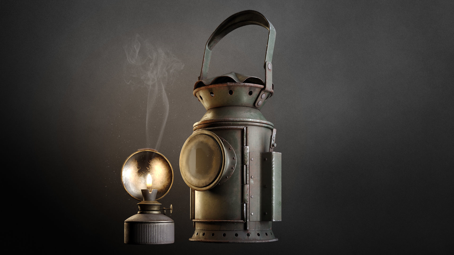 Old railway lamp Low-poly 3D model_3