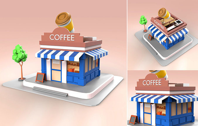  Coffee Shop Low-poly 3D model Low-poly 3D model