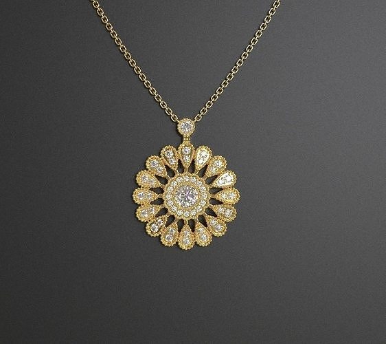 Exquisite Diamond Floral Pendant Necklace - 3D Printable Model 3D print model