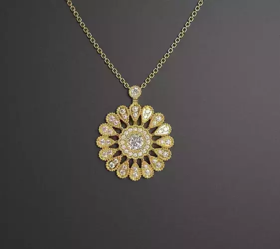 Exquisite Diamond Floral Pendant Necklace - 3D Printable Model
