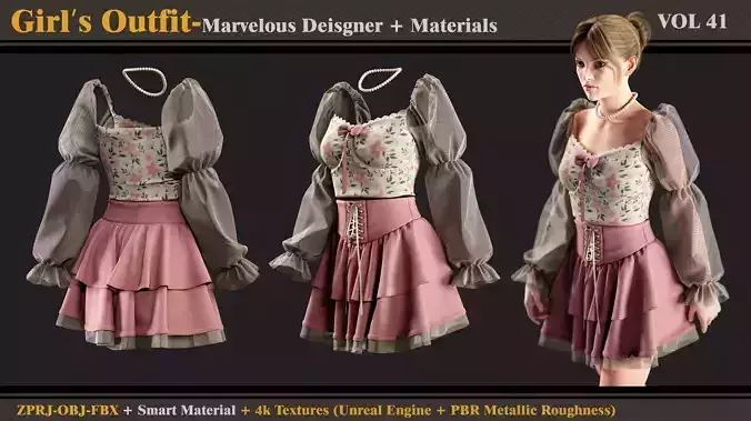 Girls Outfit- MD-Clo3d-Smart Material-Textures-OBJ-FBX 3D model