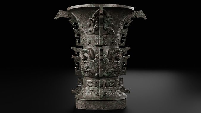 He Zun-a Chinese Zhou Dynasty Ritual Wine Vessel Low-poly 3D model