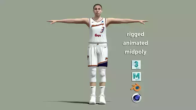 T-Pose rigged Diana Taurasi WNBA 3D model