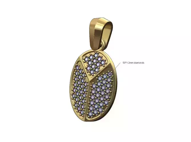 Iced diamond faceted oval pendant charm with bail