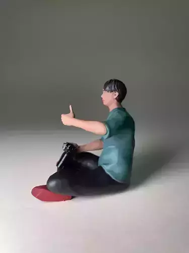 Relaxed photographer figurine with photo camera HighPoly 3D print model