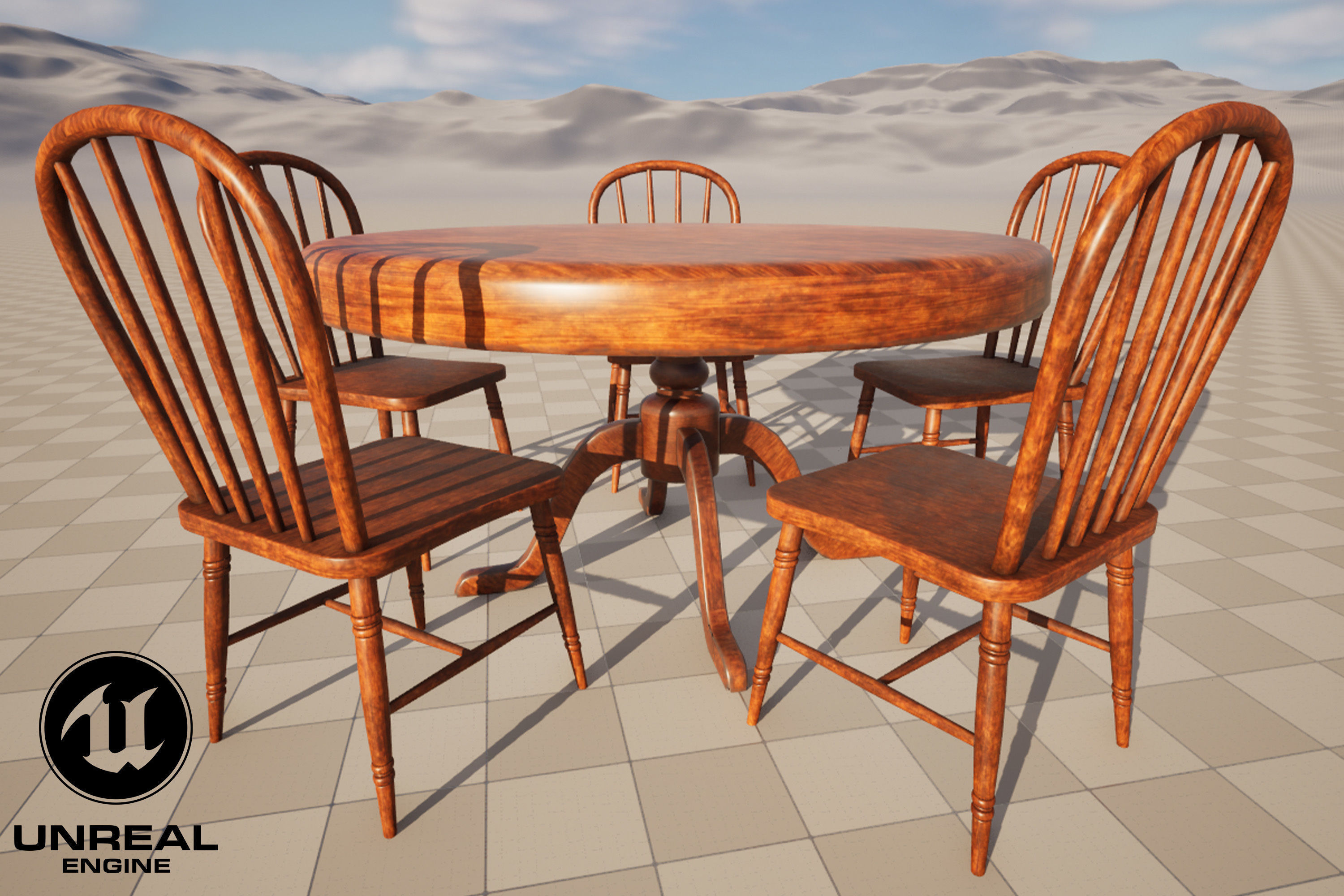 old table and chairs Low-poly 3D model_7
