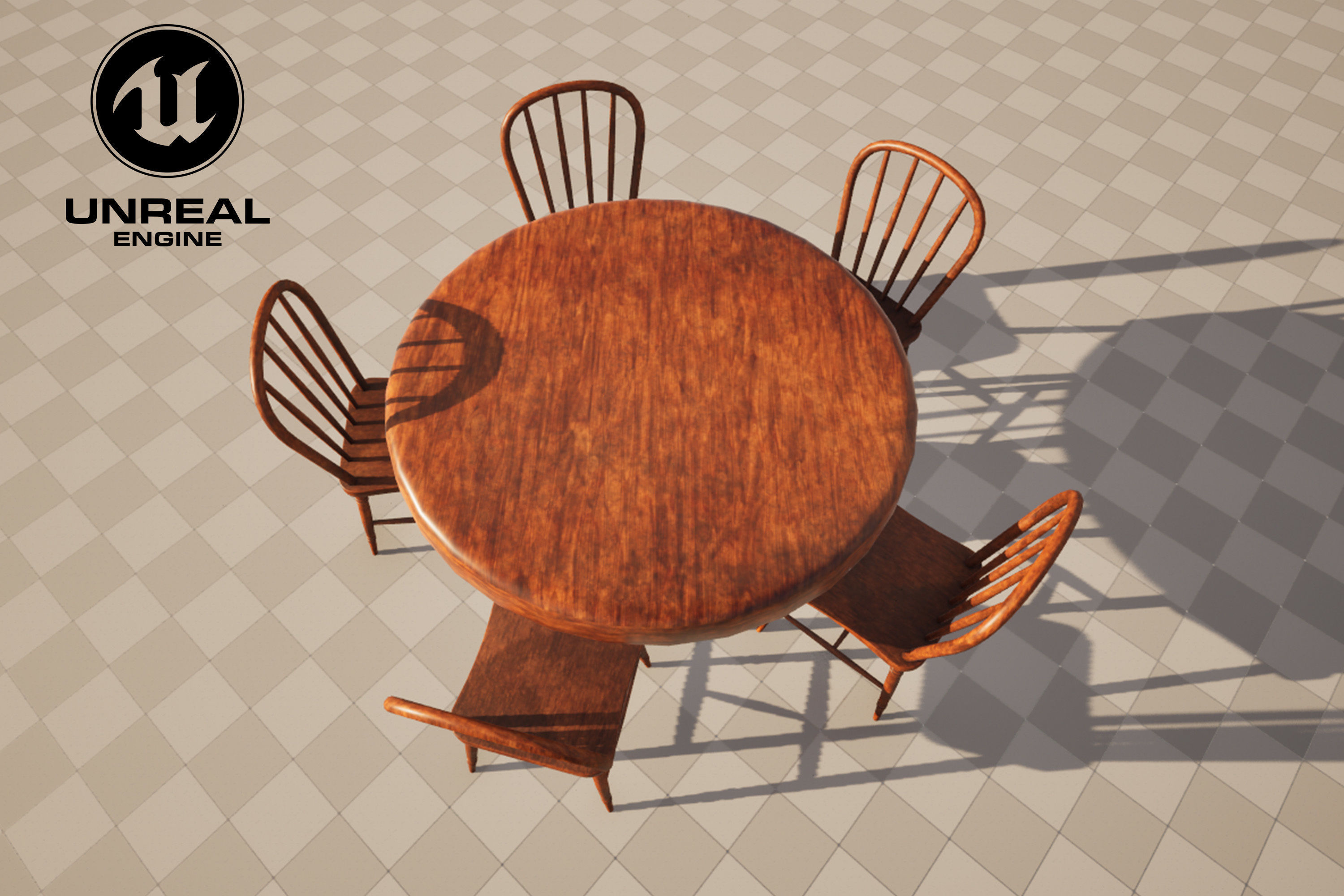 old table and chairs Low-poly 3D model_8