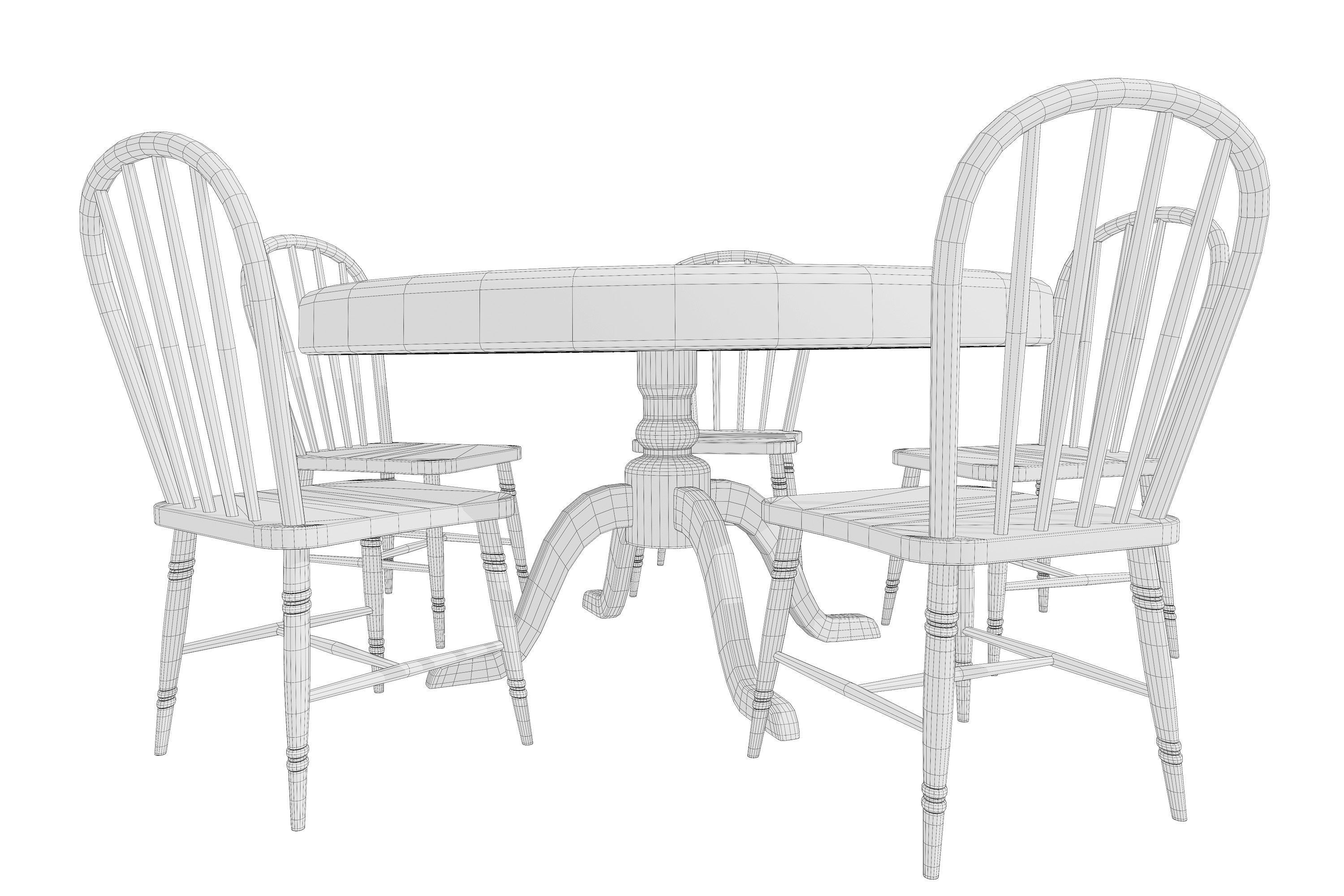 old table and chairs Low-poly 3D model_10