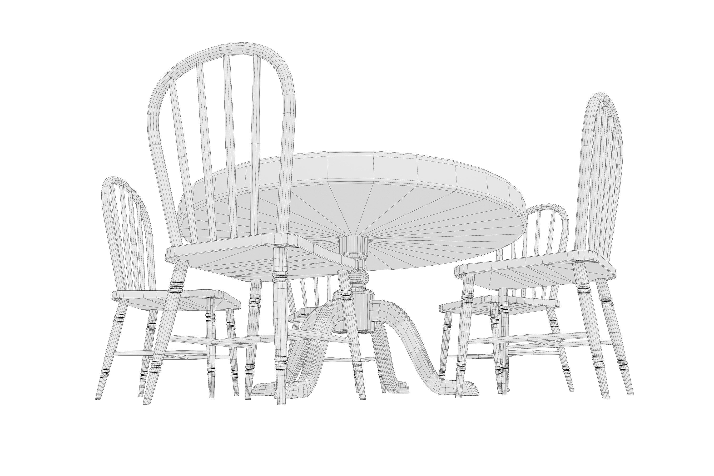 old table and chairs Low-poly 3D model_11