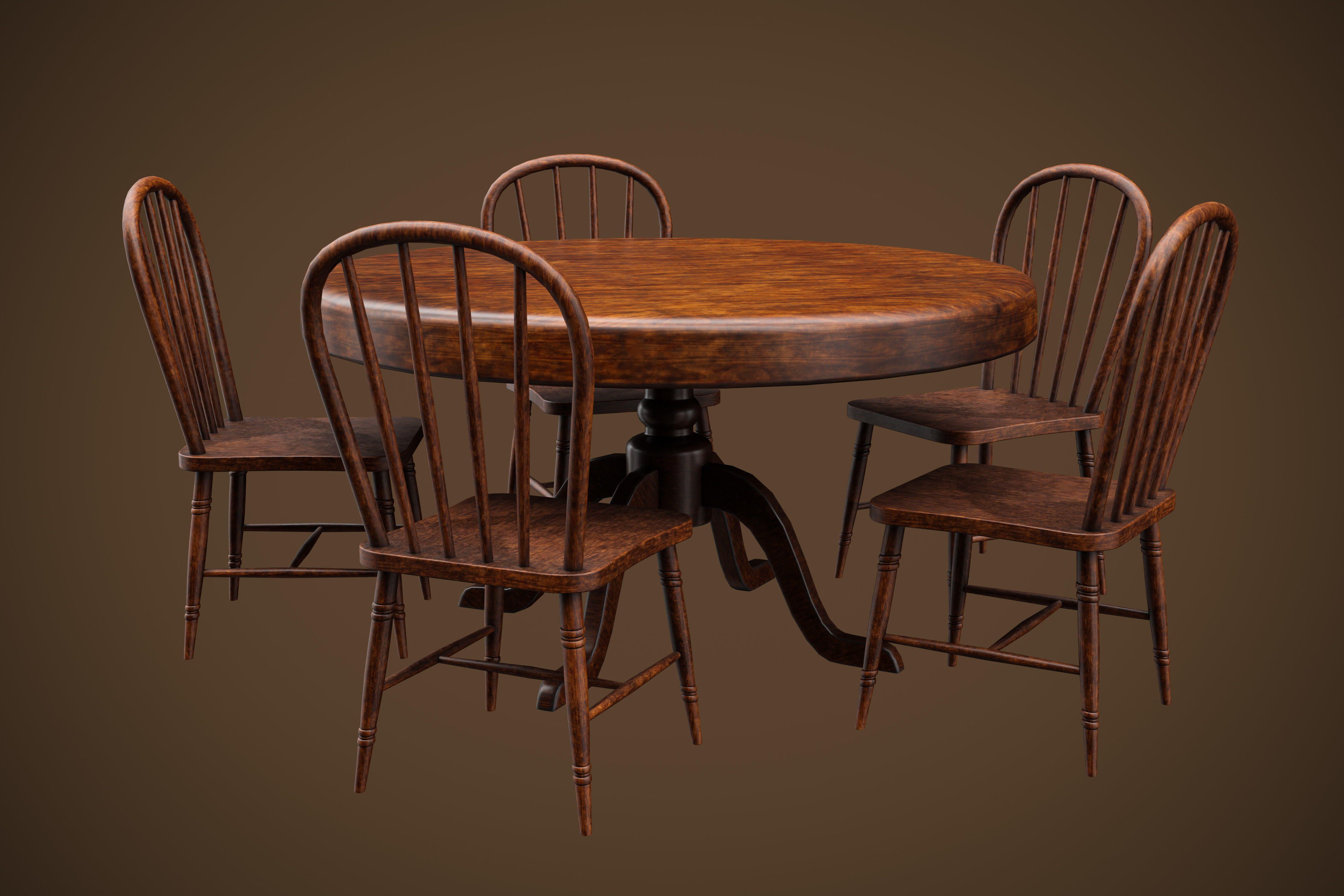 old table and chairs Low-poly 3D model_1
