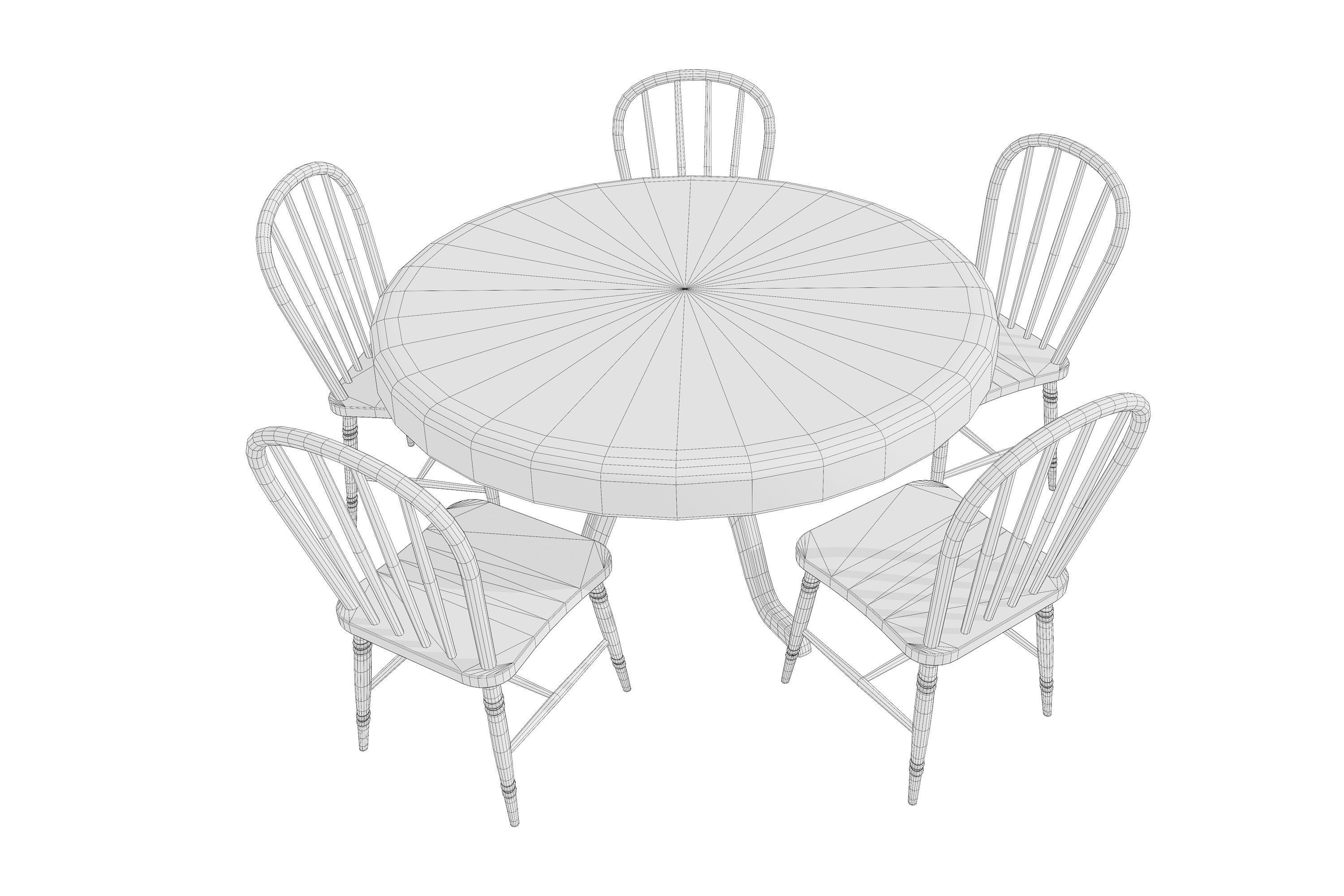 old table and chairs Low-poly 3D model_9