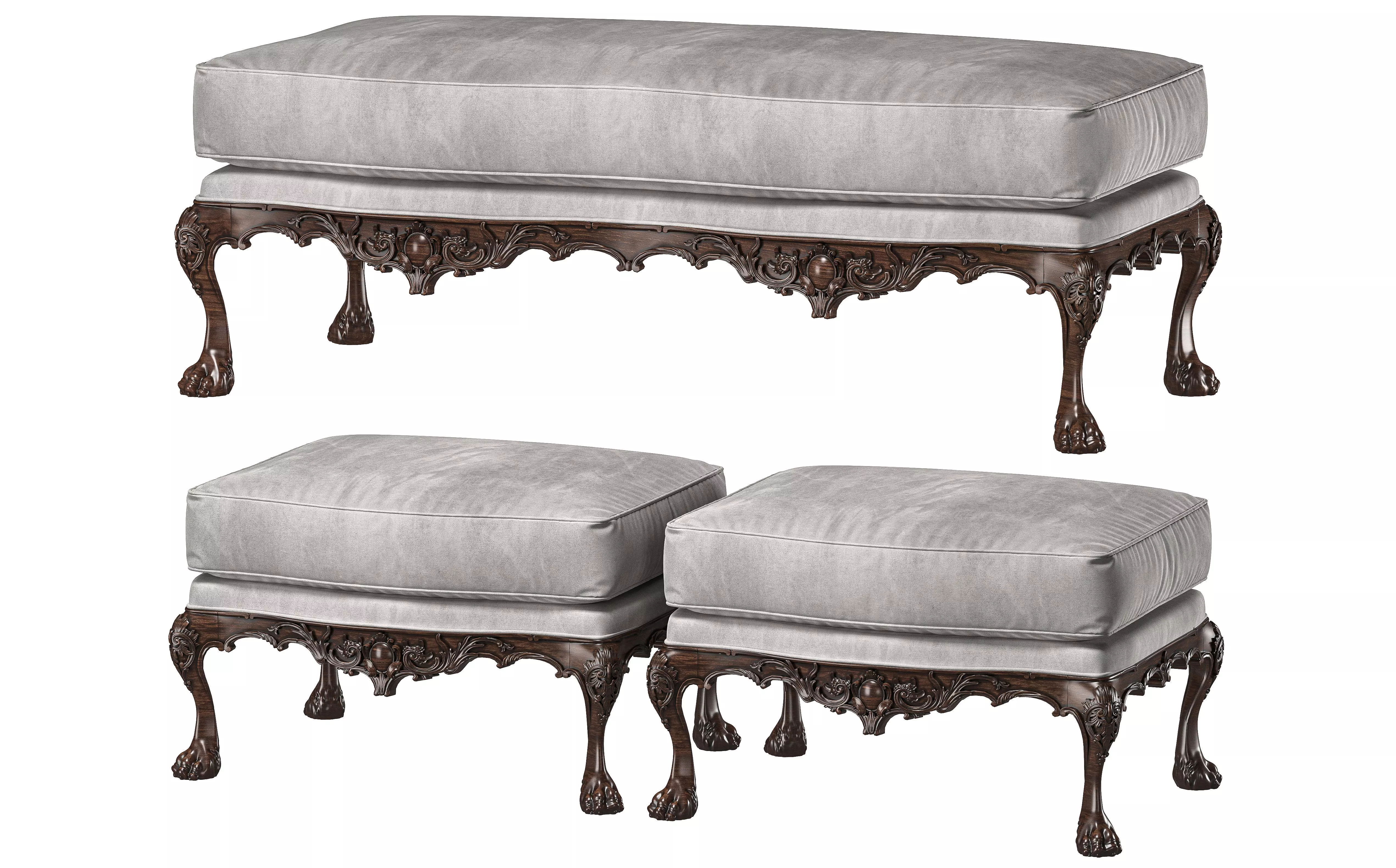 benjamin randolph french bench and pouf art 732 3D model_0