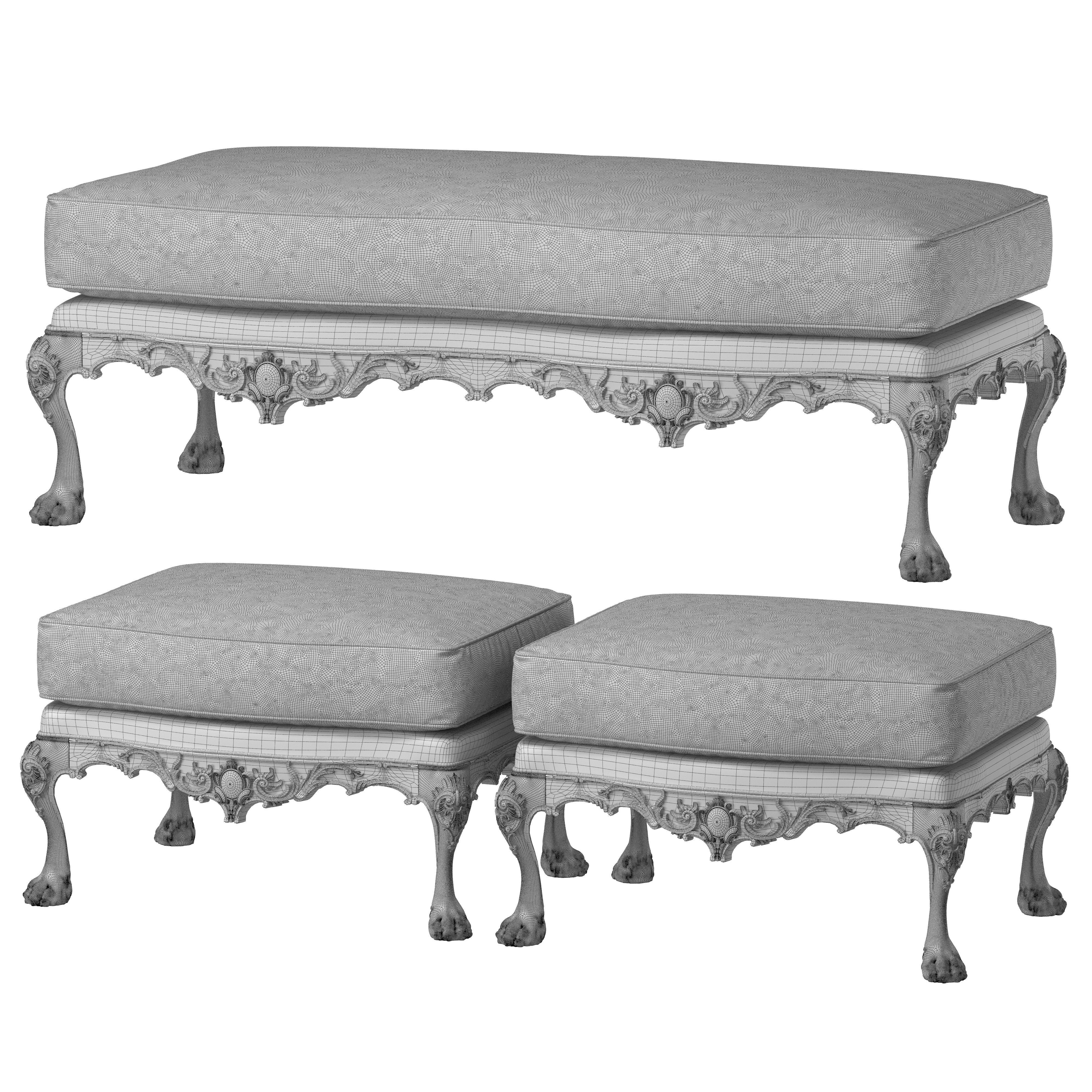 benjamin randolph french bench and pouf art 732 3D model_4