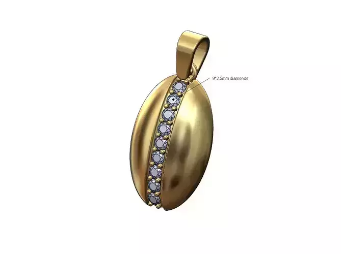 Diamond line rounded oval orb dome pendant charm 